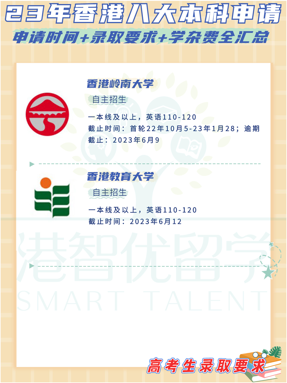 非本地生(高考生/国际生)23-24学年港八大本科入学申请时间+录取要求+学杂费全汇总 非本地生(高考生/国际生)23-24学年港八大本科入学申请时间+录取要求+学杂费全汇总