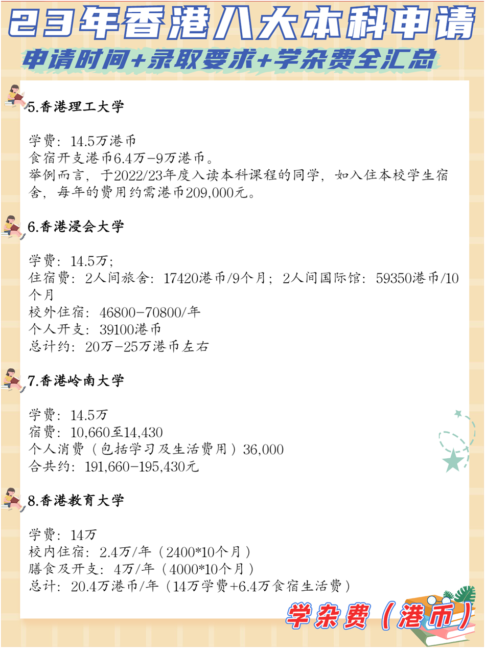 非本地生(高考生/国际生)23-24学年港八大本科入学申请时间+录取要求+学杂费全汇总 非本地生(高考生/国际生)23-24学年港八大本科入学申请时间+录取要求+学杂费全汇总