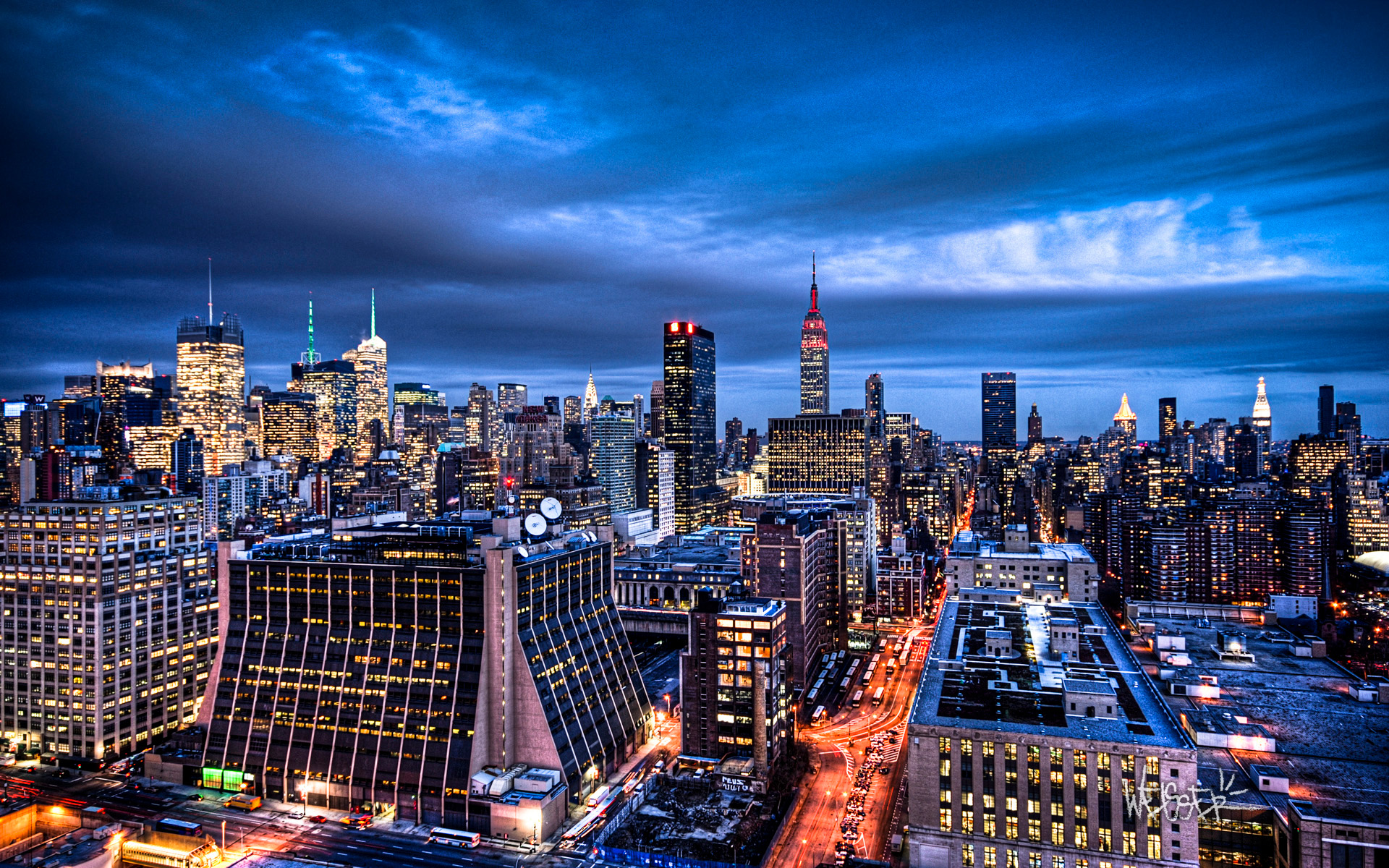 纽约（美国第一大城市）彩色全景宽屏壁纸_我爱桌面网提供