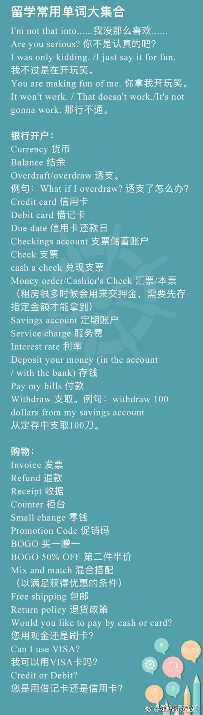 出国留学英语必备单词大全,留学萌新必看的留学常用单词大集合(图3)