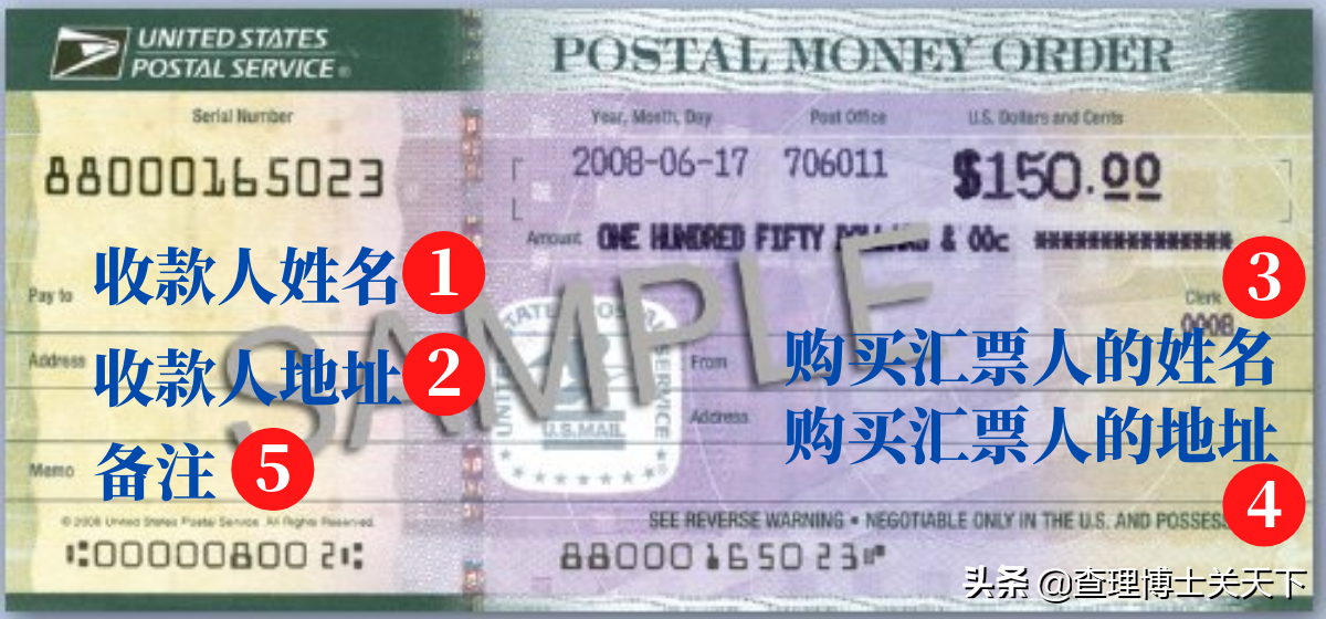 美元汇票在美国怎么填,美国Mo<i></i>ney Order填写的5个步骤详解(图1)