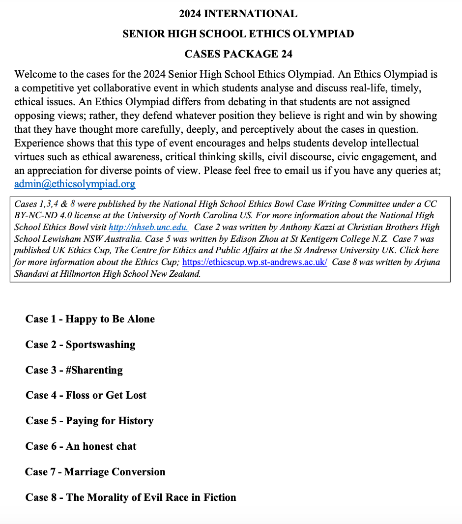 2025年Senior Ethics Olympiad 伦理奥林匹克竞赛 2025年Senior Ethics Olympiad 伦理奥林匹克竞赛